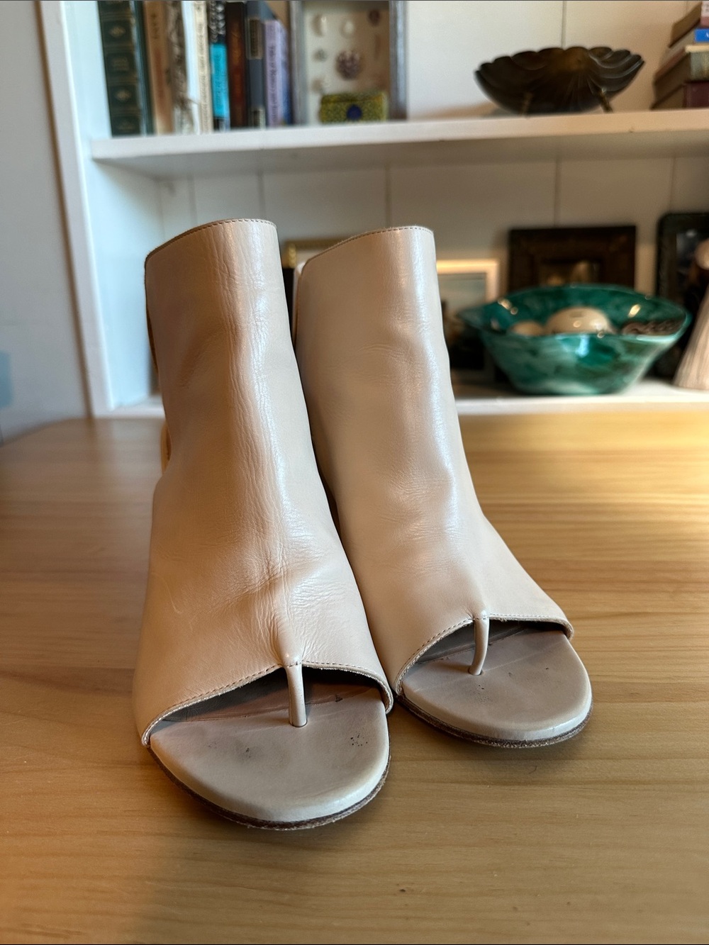 Nude Open-Toe Leather Mules